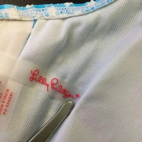 Lilly Pulitzer Womens 14 Aelin Bikini Top Turquoise Blue Gingham Print Ruffles - Picture 6 of 12